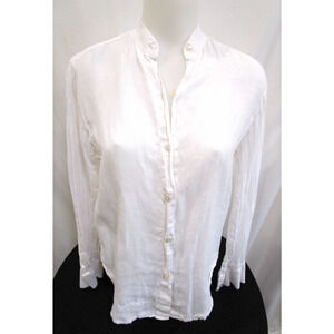 Linda Allard Ellen Tracy White Linen Long Sleeve Button Up Top Women 8